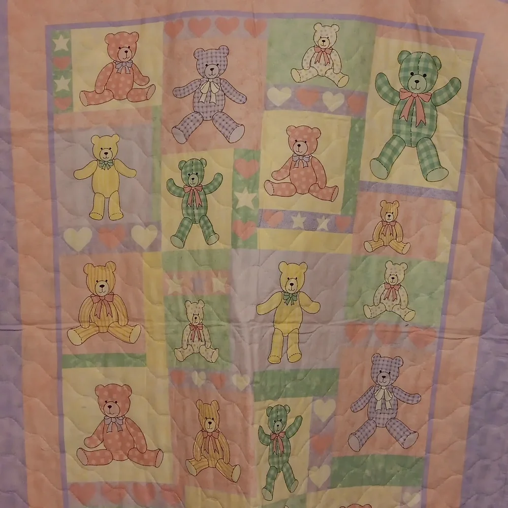 Teddy Bear Baby Quilt 34" x 43" Vintage - Picture 3 of 8